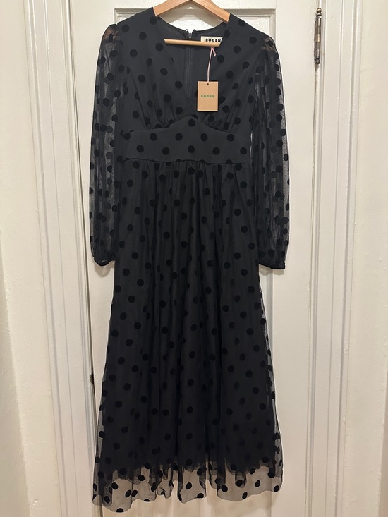 Boden Dresses & Skirts - Boden Black Polka Dot Mesh Midi Dress with Sheer Sleeves